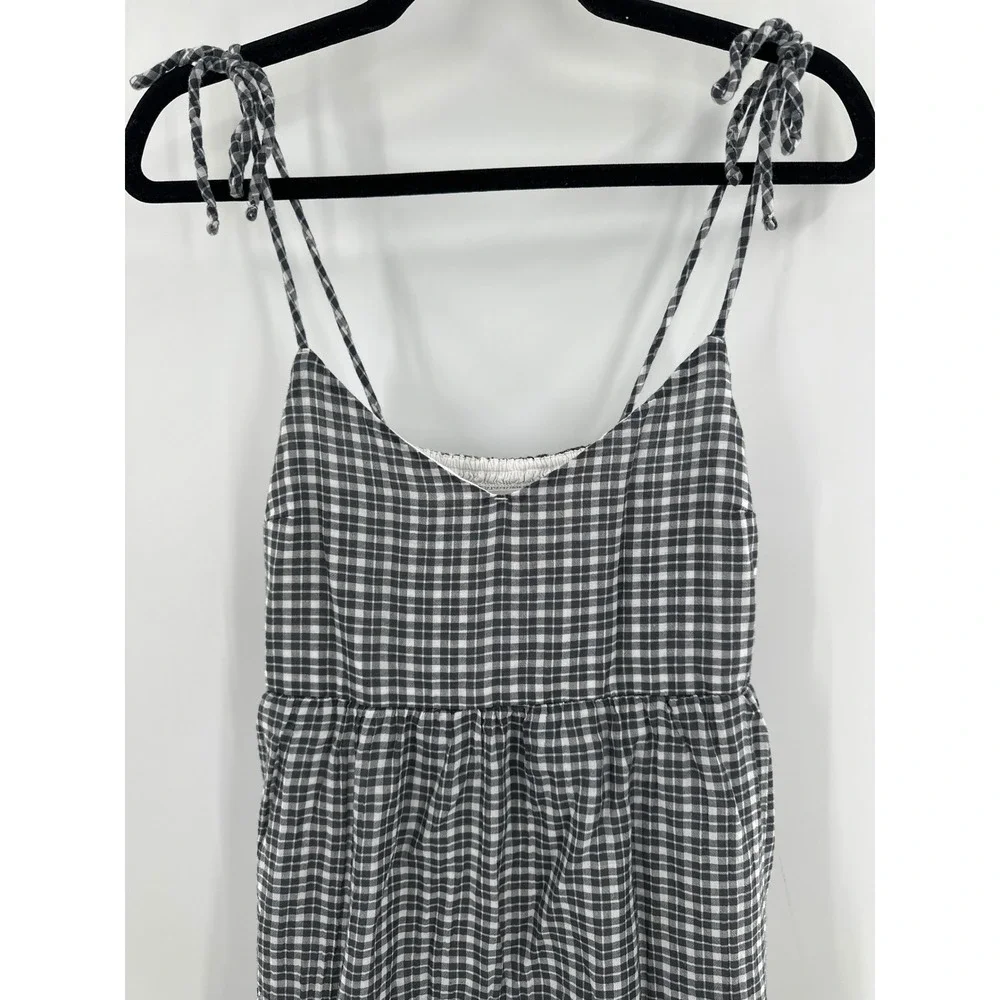 Abercrombie & Fitch Gingham Tiered Midi Dress Grey Small - Picture 3 of 7